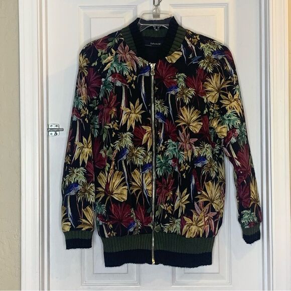 ZARA Tropical Hawaiian Bomber Jacket Size XS - Picture 5 of 13